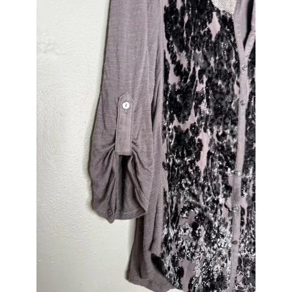 Anthropologie Tiny Kitsalano velvet & silk blend burnout blouse button down - Picture 8 of 13